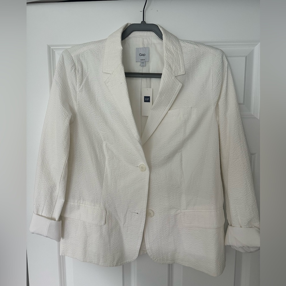 NWT GAP Boyfriend White Seersucker Blazer Size 12 Jacket